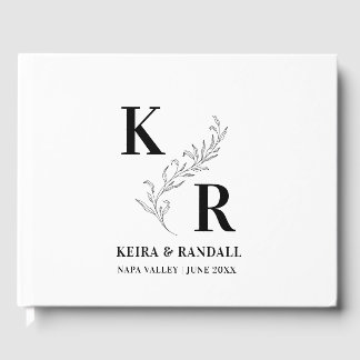 Elegance: Wedding Monogram Minimalist Black White Guest Book