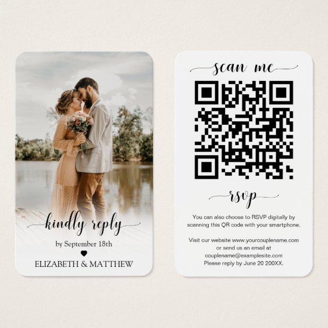 Elegance Wedding Website QR Code Photo RSVP Card (Front & Back)