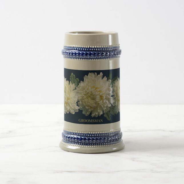 Elegance White Chrysanthemum Groomsmen Favour Beer Stein (Center)