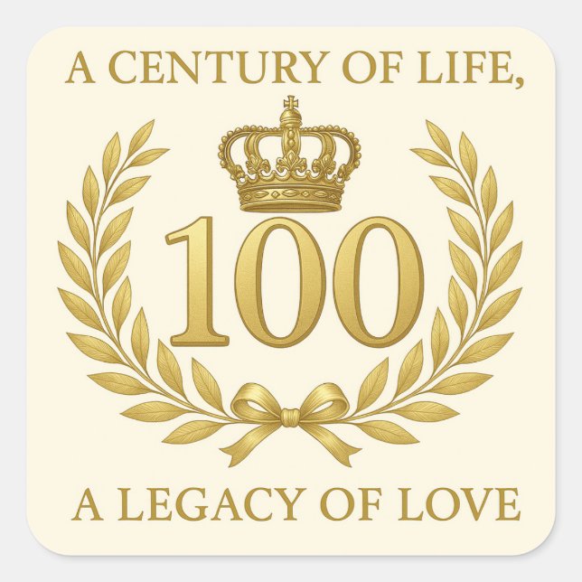 Elegant 100th Birthday Crown & Laurel Wreath  Square Sticker (Front)