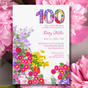 Elegant 100th Birthday Garden Party Floral  Invitation