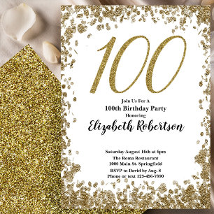Elegant 100th Birthday Invitation Black and Gold
