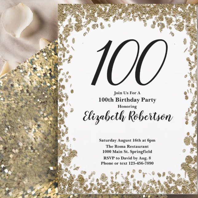 Elegant 100th Birthday Invitation For Her in Gold (Creator Uploaded)