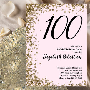 Elegant 100th Birthday Invitation Pink Gold Sequin