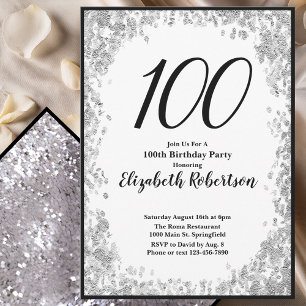 Elegant 100th Birthday Invitation Silver and Black