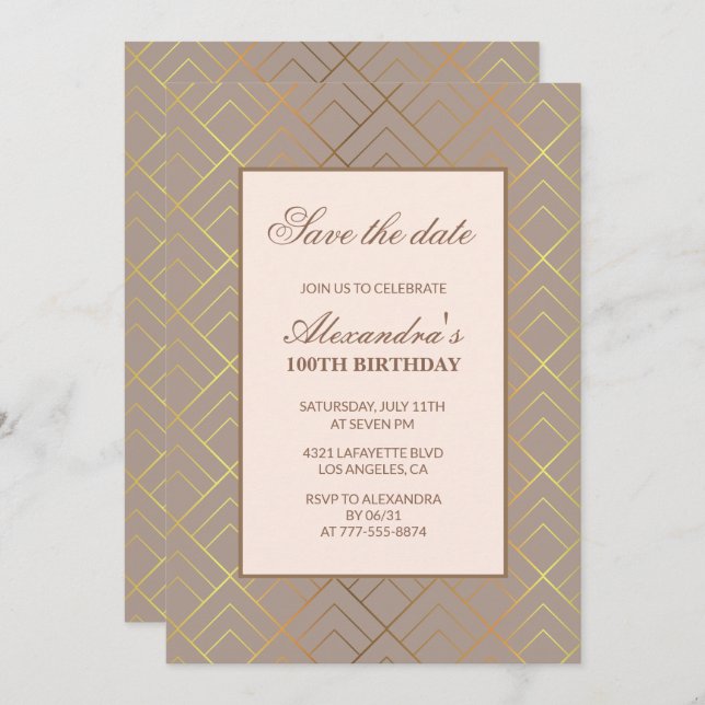 Elegant 100th birthday invitations Save the date  (Front/Back)