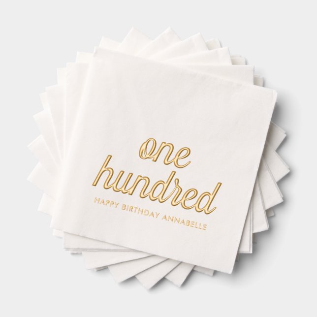 Elegant 100th Birthday Modern Gold Foil Napkins (Insitu (Stacked))