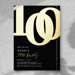 Elegant 100th Birthday Party Foil Invitation