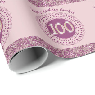 Elegant 100th Birthday Rose Gold Glitter & Stripes Wrapping Paper