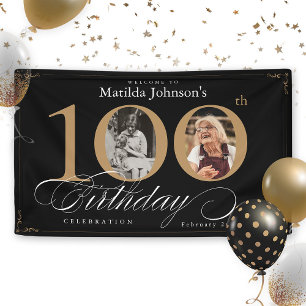 Elegant 100th Birthday Vintage Custom Photo Party Banner