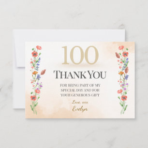 Elegant 100th Birthday – Wildflowers Design Thank You Card