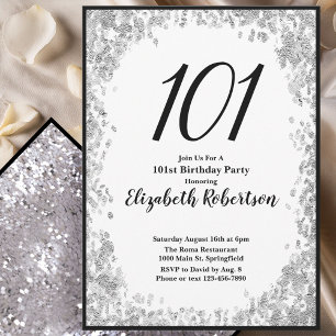 Elegant 101st Birthday Invitation Silver and Black