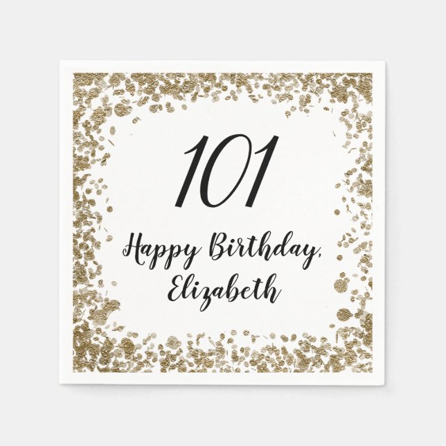 Elegant 101st Birthday Napkins With Gold Sequins (Front)