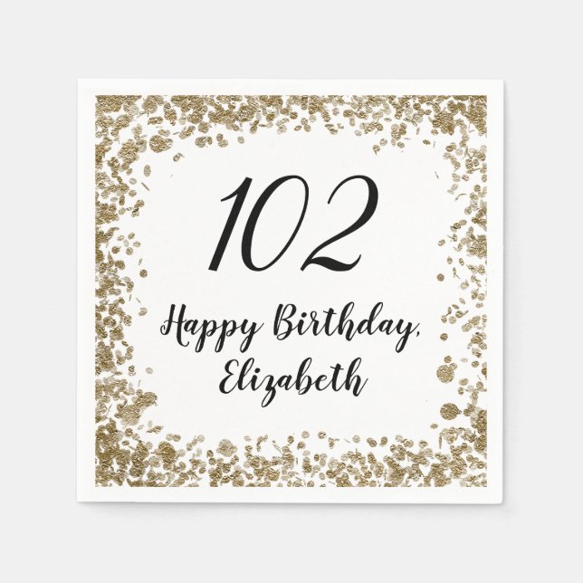 Elegant 102nd Birthday Napkins With Gold Sequins (Front)
