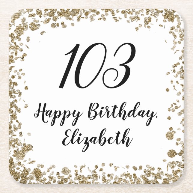 Elegant 103rd Birthday Coasters With Gold Sequins (Front)