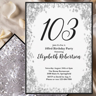 Elegant 103rd Birthday Invitation Silver and Black