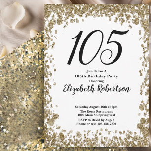 Elegant 105th Birthday Invitation For Her in Gold