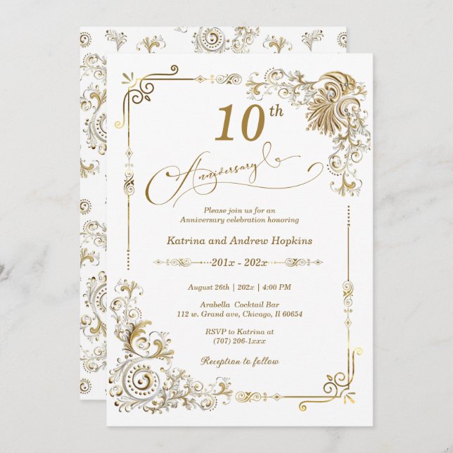 Elegant 10 year Anniversary Invitation (Front/Back)