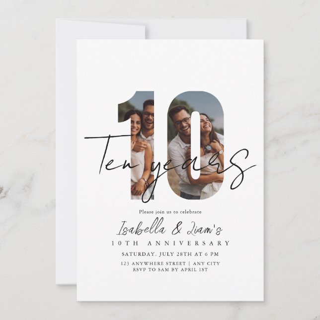 Elegant 10 Year Wedding Anniversary Invitation (Front)
