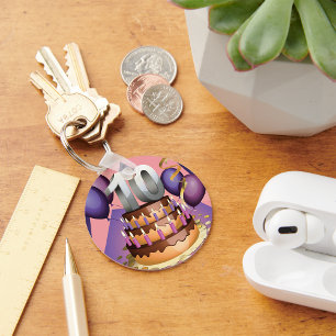Elegant 10th Anniversary Celebration Cake Design Key Ring