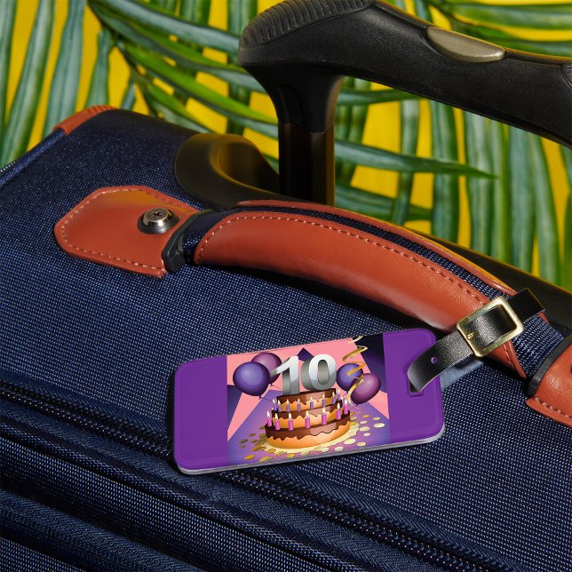 Elegant 10th Anniversary Celebration Cake Design Luggage Tag (Creator Uploaded)