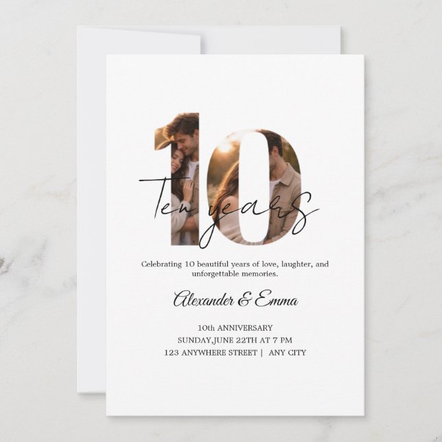 Elegant 10th Anniversary Photo Collage Invitation (Front)