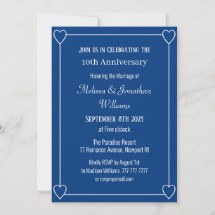 Elegant 10th Anniversary Romantic Hearts Blue Invitation