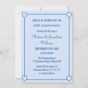 Elegant 10th Anniversary Romantic Hearts Blue Invitation