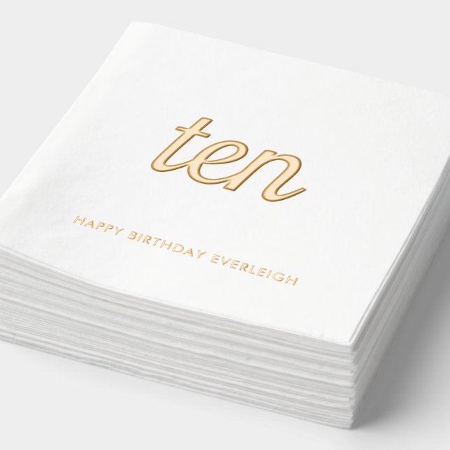 Elegant 10th Birthday Modern Gold Foil Napkins (Detail)