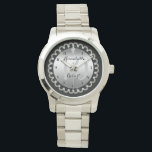 Elegant 10th Silver and Diamonds Anniversary Watch<br><div class="desc">Opulent elegance frames this wedding anniversary design in a unique scalloped diamond design with centre teardrop diamond with faux added sparkles. Original design by Holiday Hearts Designs (all rights reserved). If you require design assistance to customise to your unique needs, please email us at info@holidayheartsdesigns.com and we will be happy...</div>