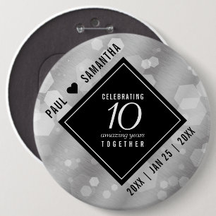 Elegant 10th Tin Wedding Anniversary Celebration 6 Cm Round Badge