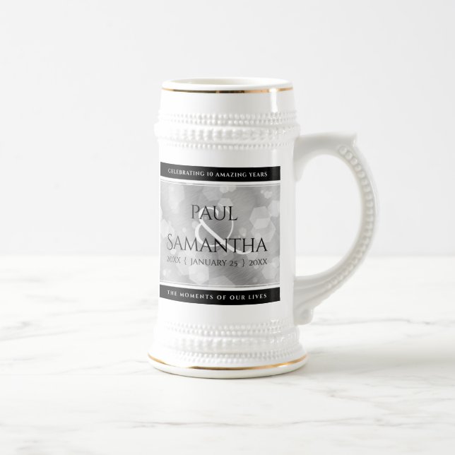 Elegant 10th Tin Wedding Anniversary Celebration Beer Stein (Right)