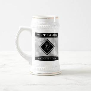 Elegant 10th Tin Wedding Anniversary Celebration Beer Stein