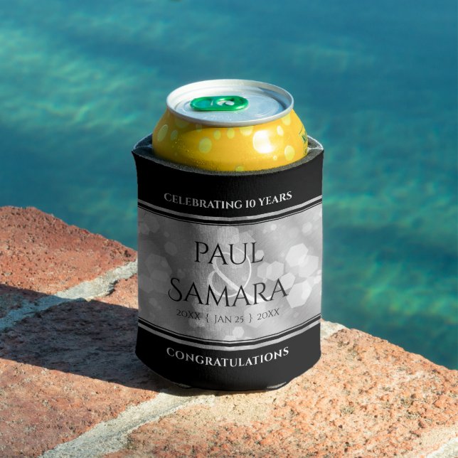 Elegant 10th Tin Wedding Anniversary Celebration Can Cooler (In Situ Pool)