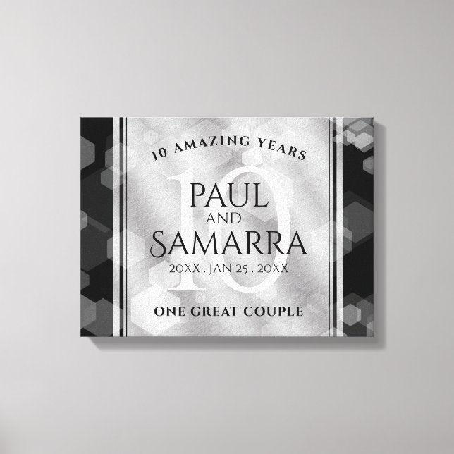 Elegant 10th Tin Wedding Anniversary Celebration Canvas Print (Front)