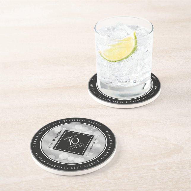 Elegant 10th Tin Wedding Anniversary Celebration Coaster (Side)