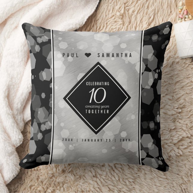 Elegant 10th Tin Wedding Anniversary Celebration Cushion (Blanket)