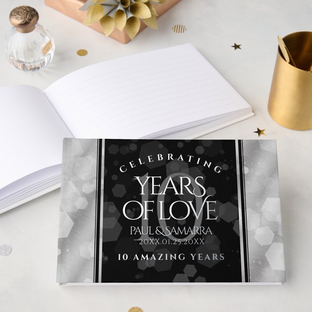 Elegant 10th Tin Wedding Anniversary Celebration Guest Book (Elegant 10th Tin Wedding Anniversary Foil Guest Book Cover Photo)