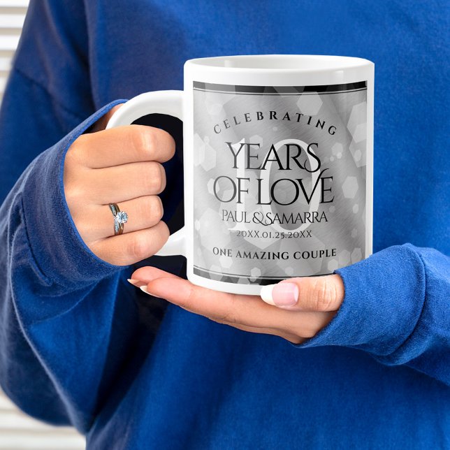 Elegant 10th Tin Wedding Anniversary Celebration Large Coffee Mug (10th Wedding Anniversary Jumbo Coffee Mug Cover Photo.)