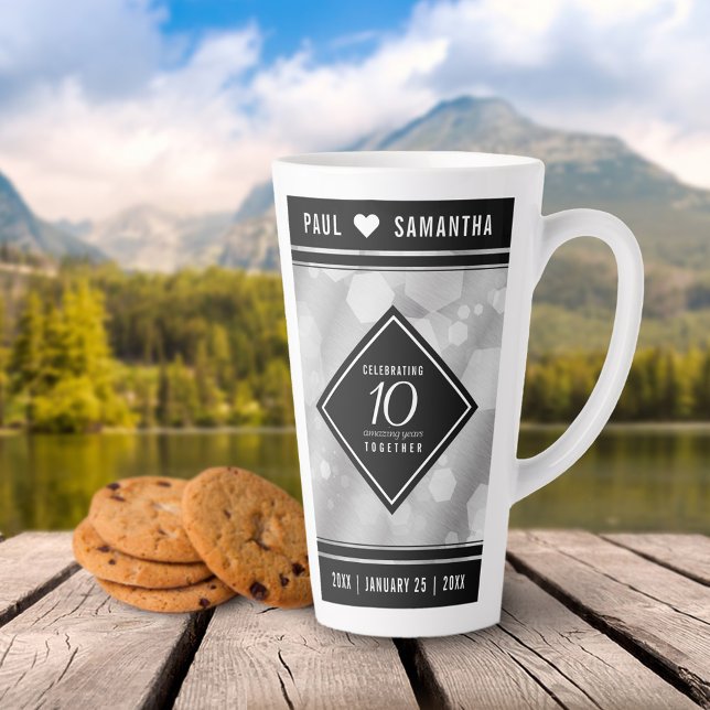 Elegant 10th Tin Wedding Anniversary Celebration Latte Mug (Creator Uploaded)
