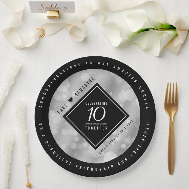 Elegant 10th Tin Wedding Anniversary Celebration Paper Plate (Wedding)