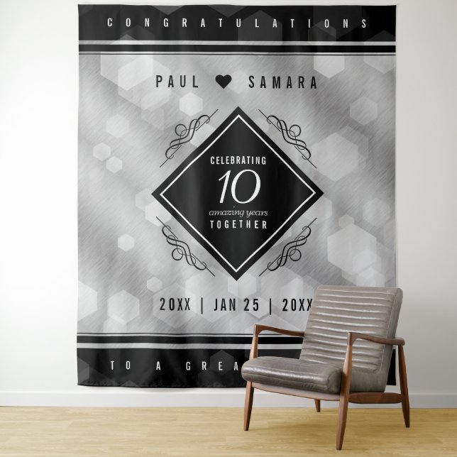 Elegant 10th Tin Wedding Anniversary Celebration Tapestry (In Situ)
