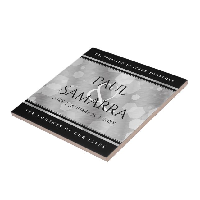 Elegant 10th Tin Wedding Anniversary Celebration Tile (Side)