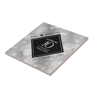 Elegant 10th Tin Wedding Anniversary Celebration Tile