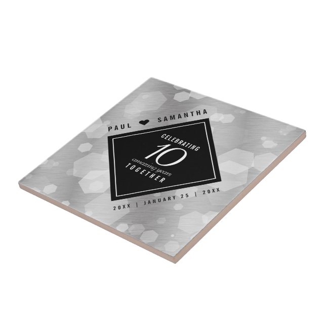 Elegant 10th Tin Wedding Anniversary Celebration Tile (Side)