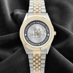 Elegant 10th Tin Wedding Anniversary Celebration Watch<br><div class="desc">Celebrate the 10th wedding anniversary with this commemorative watch! Elegant lettering with hexagonal confetti on a faux tin foil background add a memorable touch for this special occasion and milestone. Customize with couple's names,  dates of marriage,  and congratulatory messages.

Design © W.H. Sim. See more at zazzle.com/expressionsoccasions</div>