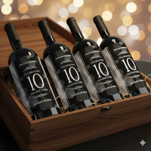 Elegant 10th Tin Wedding Anniversary Celebration Wine Label