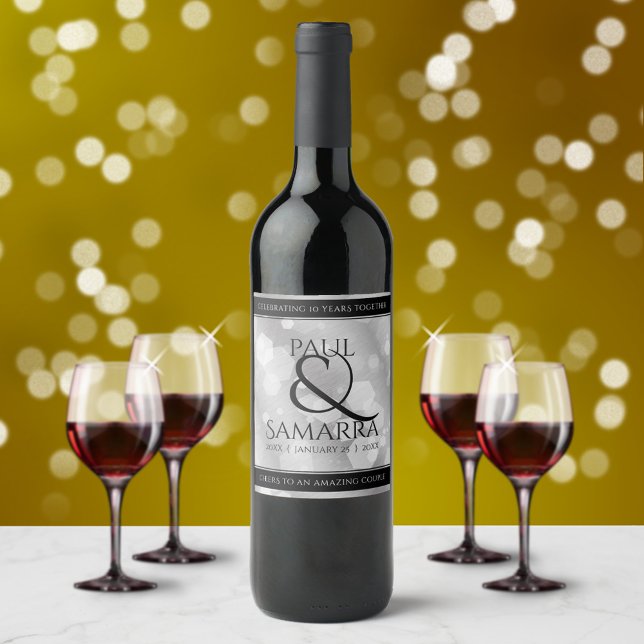 Elegant 10th Tin Wedding Anniversary Celebration Wine Label (Creator Uploaded)