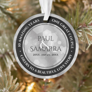 Elegant 10th Tin Wedding Anniversary Ornament