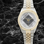 Elegant 10th Tin Wedding Anniversary Watch<br><div class="desc">Celebrate the 10th tin wedding anniversary and a love that stands the test of time with this stylish watch! Elegant black and white lettering with hexagonal confetti on a tin foil background add a memorable touch for this special occasion and milestone. Personalise with the couple's names and dates of marriage....</div>